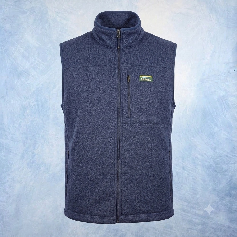 LL Bean Mens Sweater Fleece Vest Blue Full Zip 505974 XL Regular